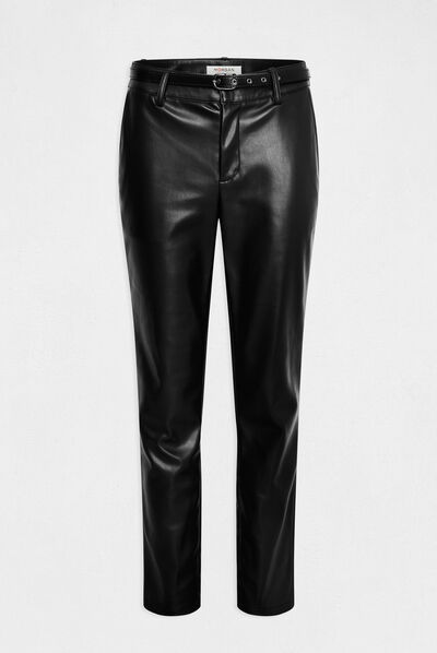 Pantalón ajustado cuero sintético negro mujer
