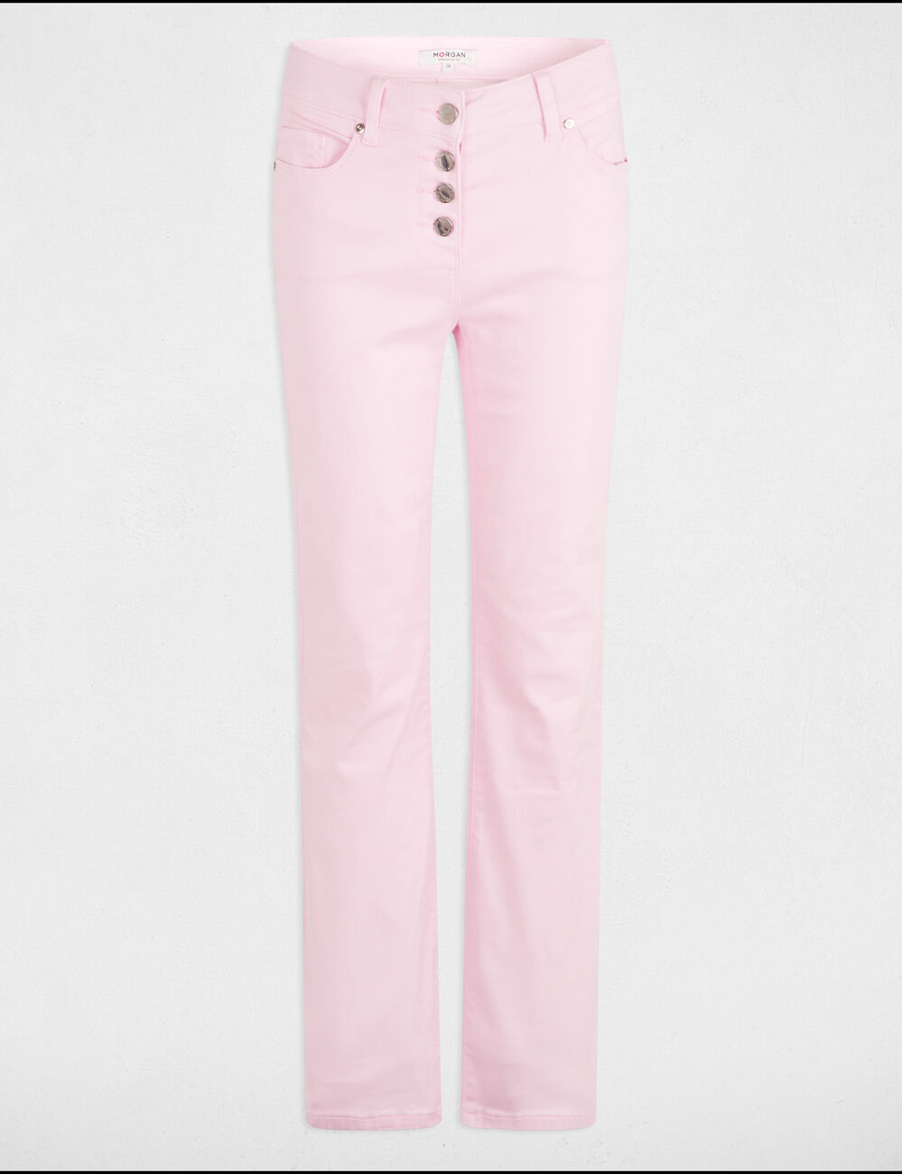 Pantalón boot-cut abotonado rosa pastel mujer
