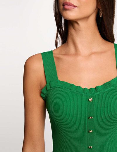 Camiseta ajustada cuello cuadrado verde pradera mujer