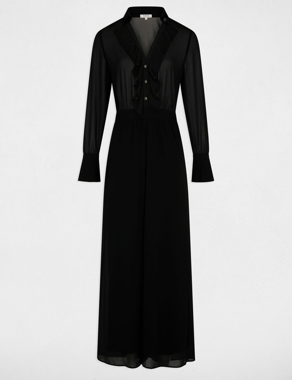 Mono fluido con cuello de solapa negro mujer