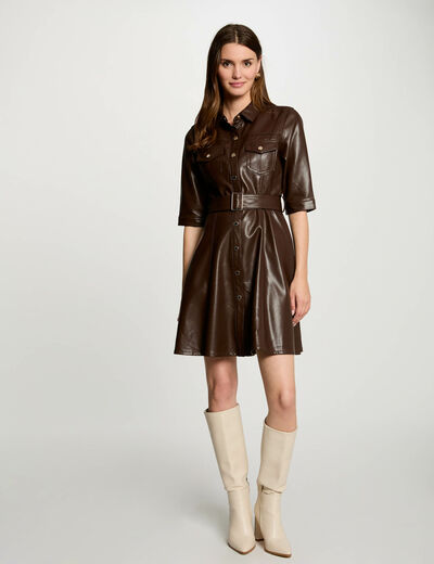 Vestido corto cuero sintético marrón mujer