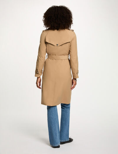Trench largo con cuello sastre beige mujer