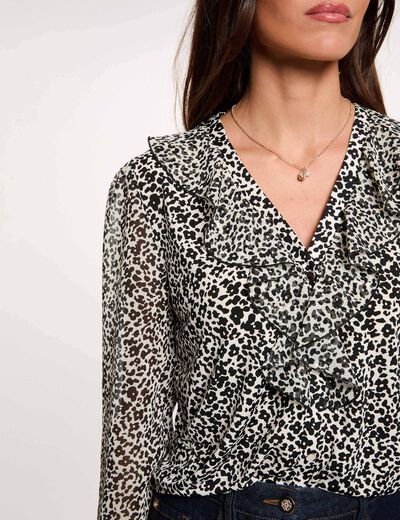 Blusa de gasa con cuello en v blanco mujer