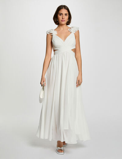 Vestido largo recto holgado blanco mujer