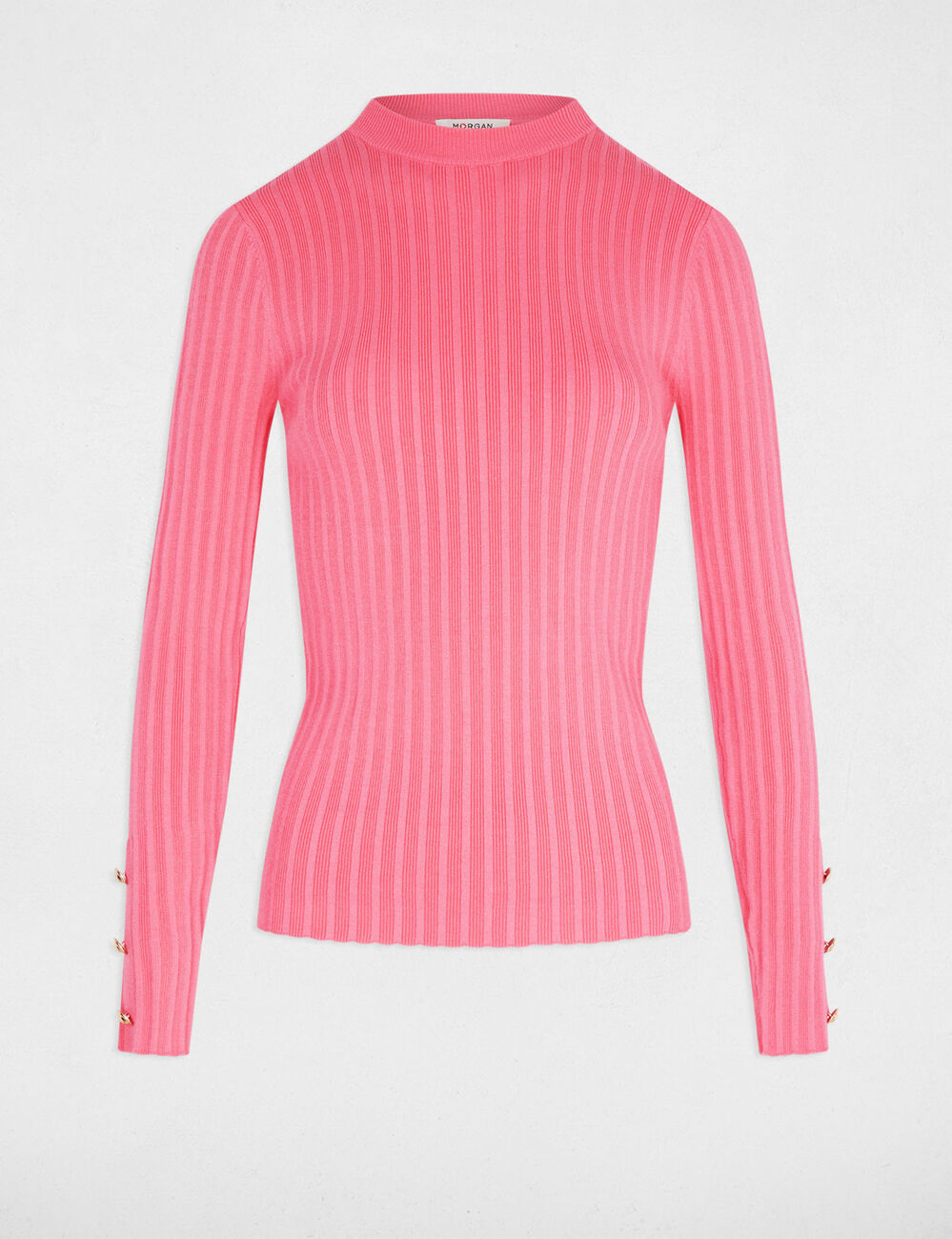 Jersey ajustado cuello chimenea rosado fucsia mujer