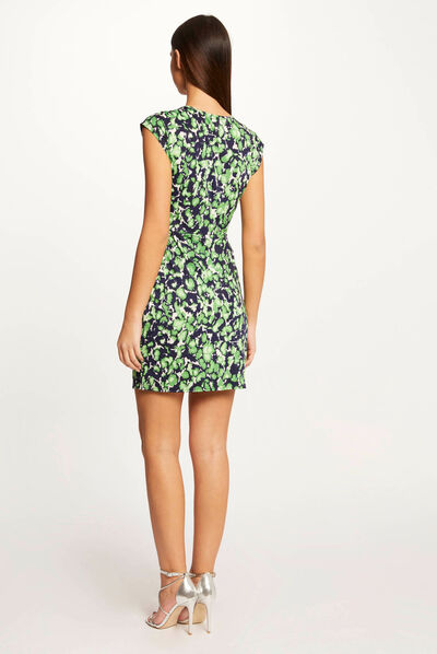 Vestido ajustado drapeado estampado verde mujer