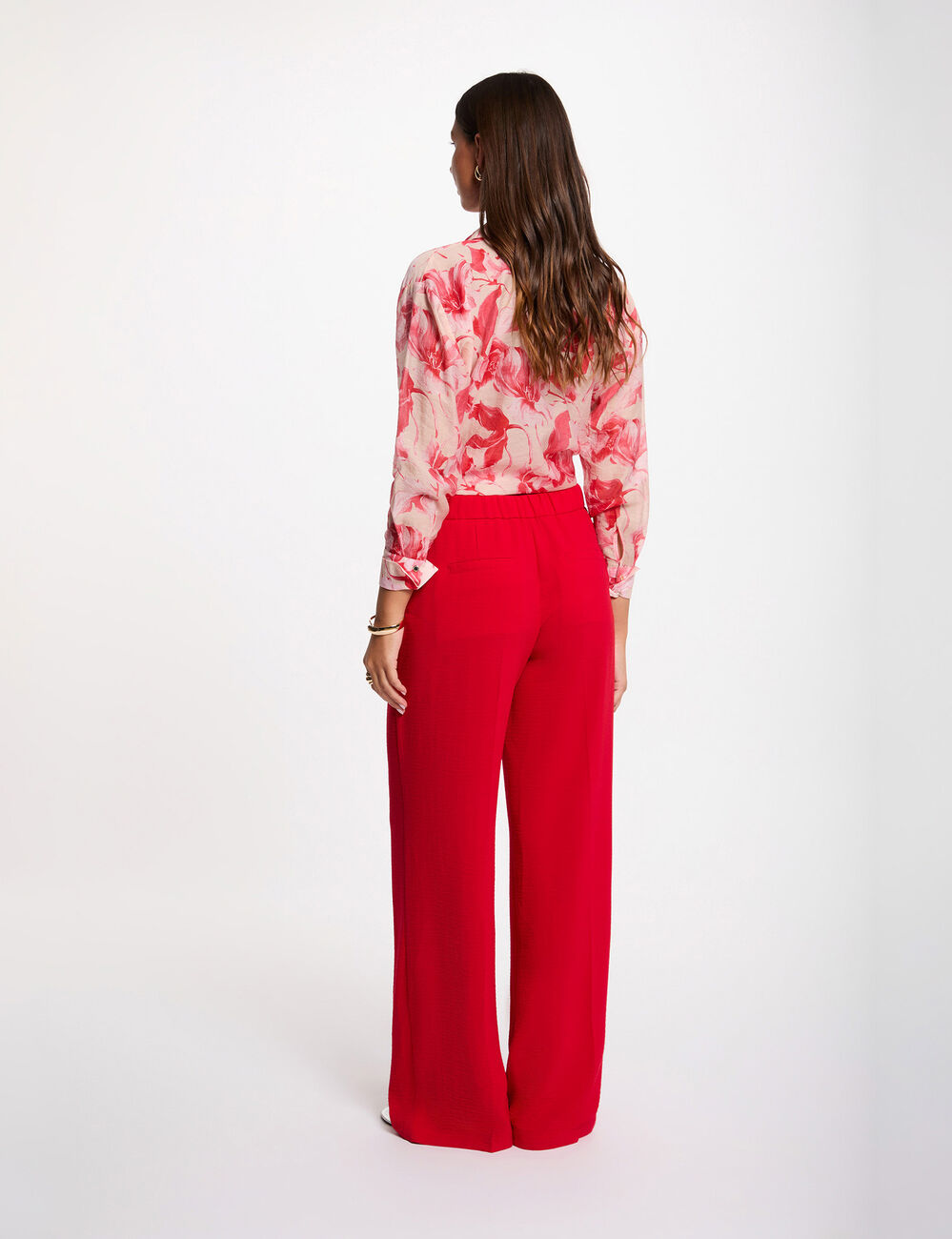 Pantal&oacute;n ancho y fluido rojo mujer