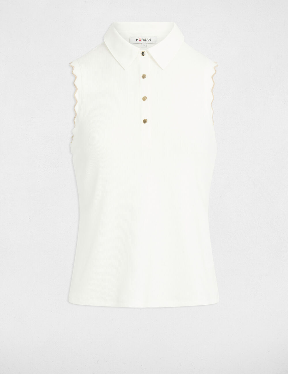 Top sin mangas con cuello solapa blanco mujer