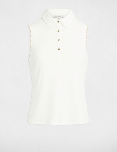 Top sin mangas con cuello solapa blanco mujer