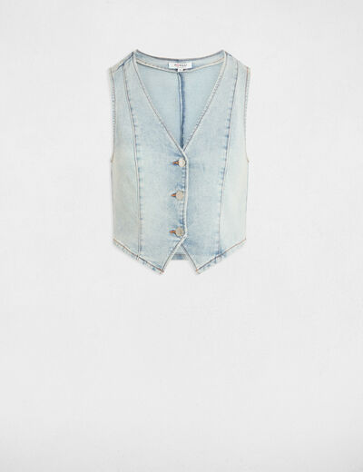 Top sin mangas vaquero denim descolorido mujer