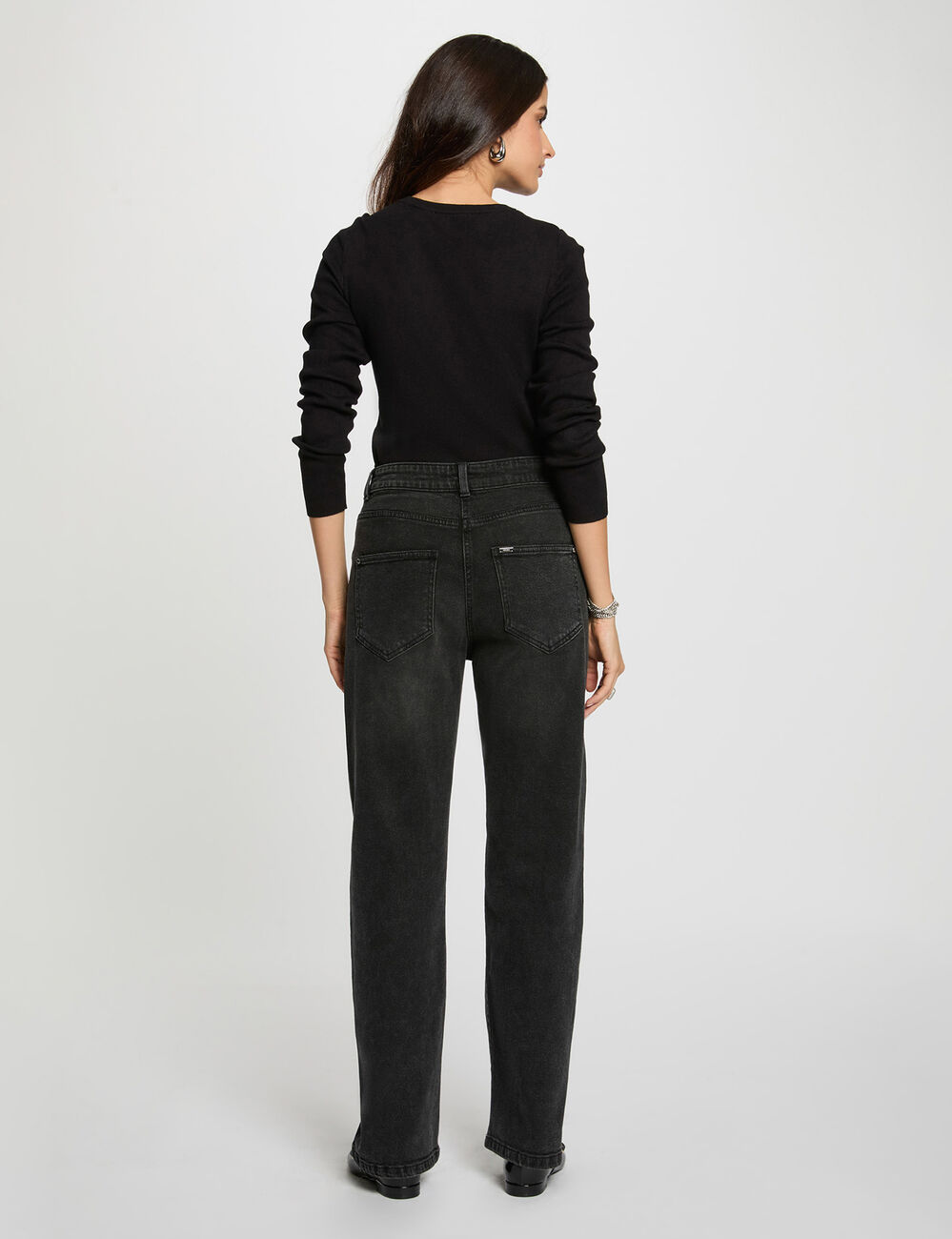 Jersey cuello redondo encaje negro mujer