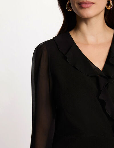 Vestido de gasa con cuello en v negro mujer