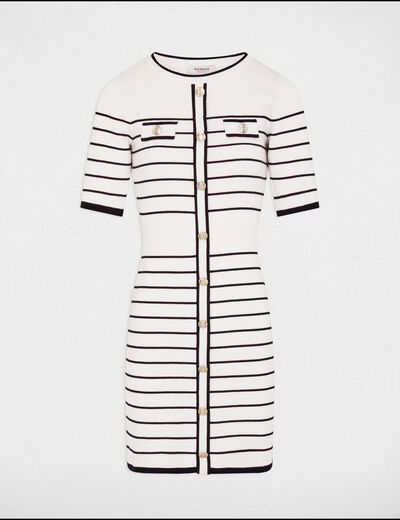 Vestido punto corto con rayas blanco mujer