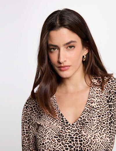 Camiseta entallada cuello v multicolor mujer