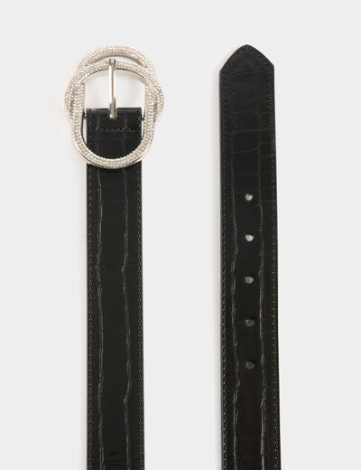 Cinturón cocodrilo con strass negro mujer