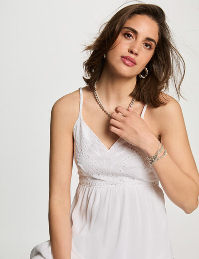 Vestido largo holgado bordado blanco mujer