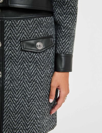 Falda de tweed negro mujer