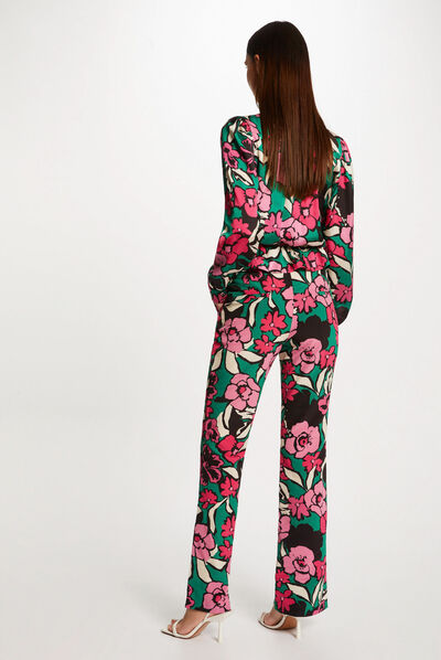 Pantalón recto estampado floral multicolor mujer