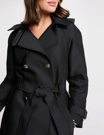 Trench midi con capucha negro mujer