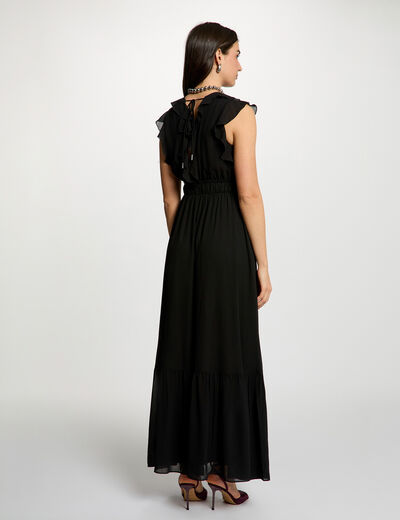 Vestido largo con cuello en v negro mujer