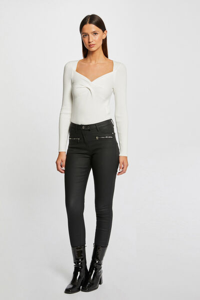 Pantalón skinny mojado con cremallera negro mujer