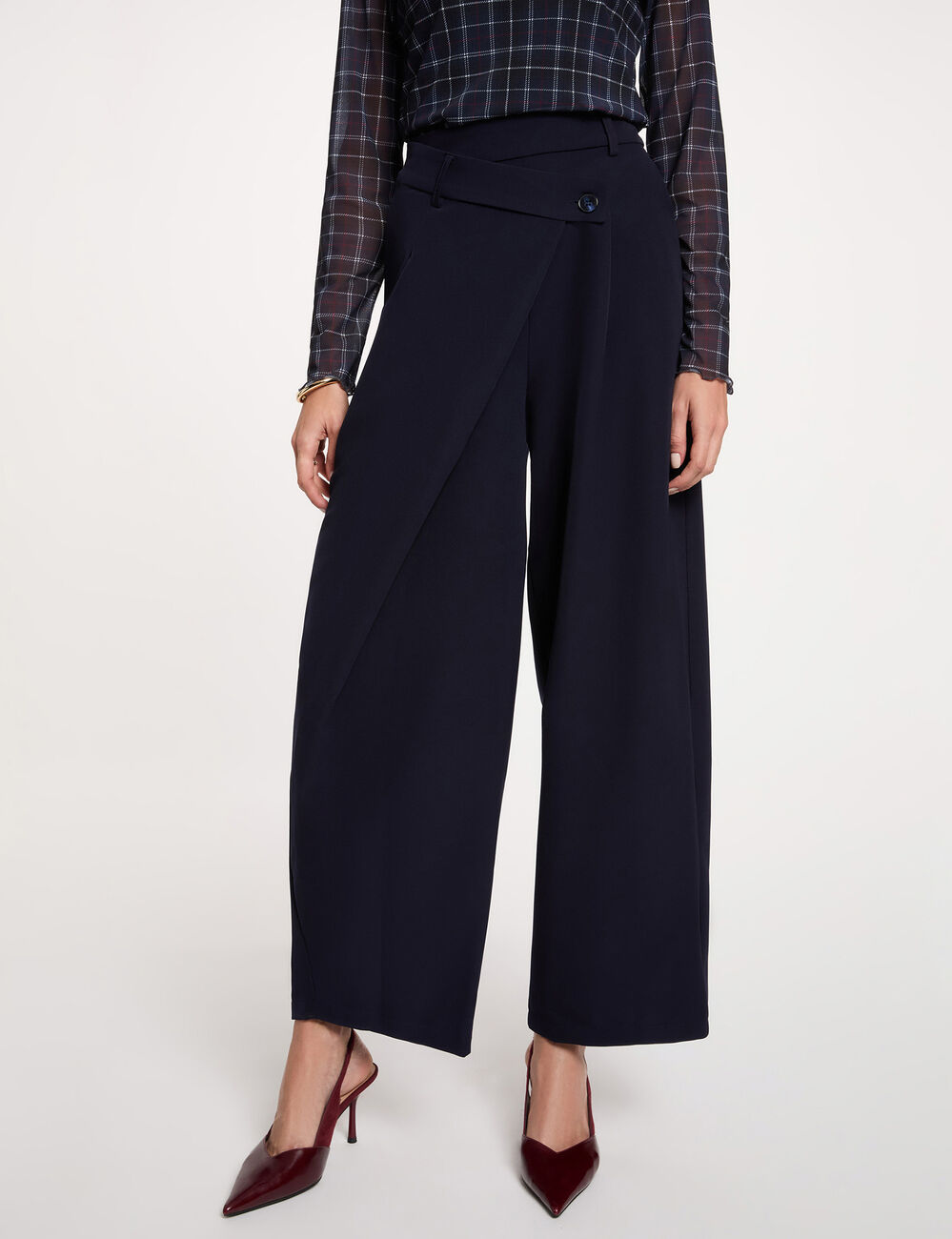 Pantal&oacute;n ancho de tiro alto azul marino mujer