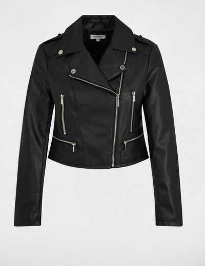 Chaqueta recta con cuello con muescas negro mujer
