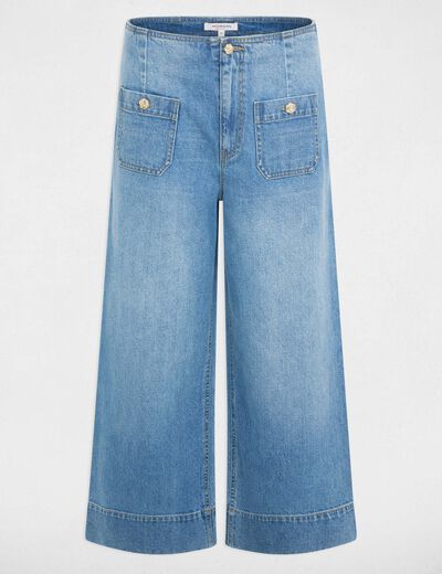 Jean ancho de tiro alto denim stone mujer