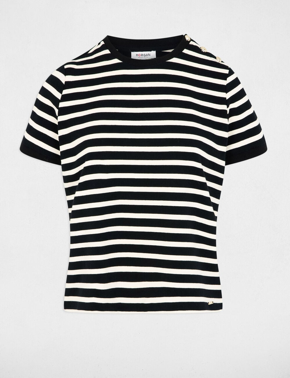 Camiseta de rayas con cuello redondo negro mujer