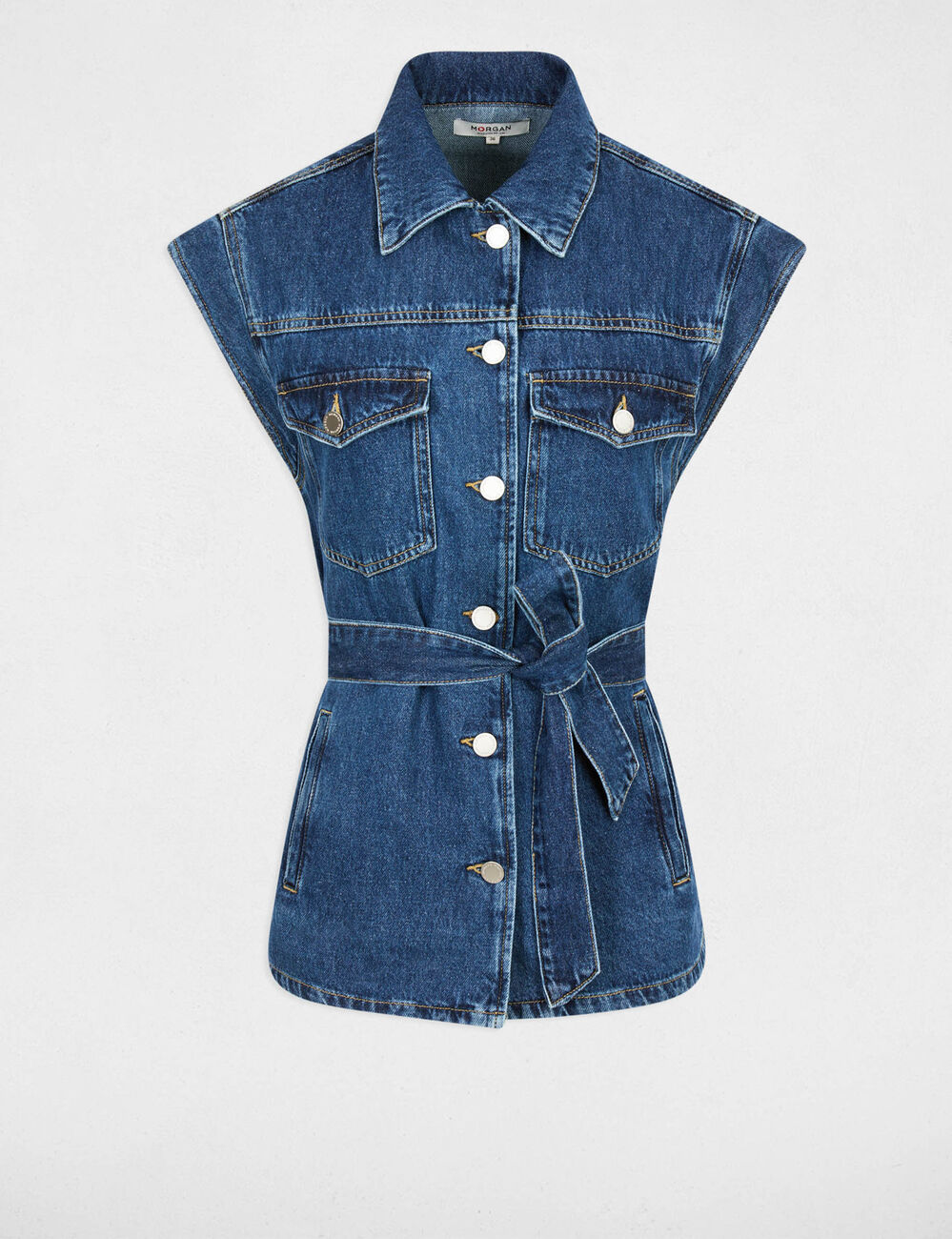 Chaqueta vaquera sin mangas denim crudo mujer