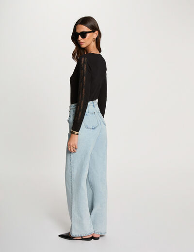 Jersey escote en V negro mujer