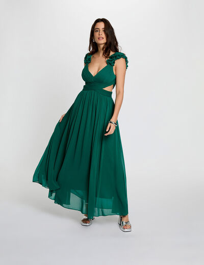 Vestido largo recto holgado verde mujer
