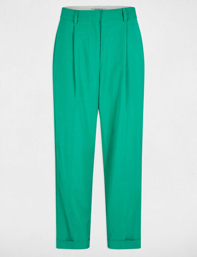 Pantalón recto con pinzas verde emeralda mujer