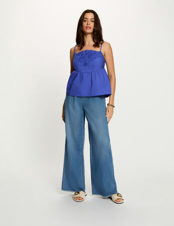 Top bordado tirantes finos azul mujer