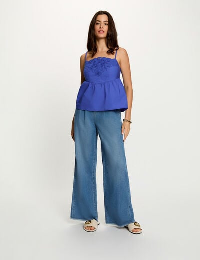 Top bordado tirantes finos azul mujer