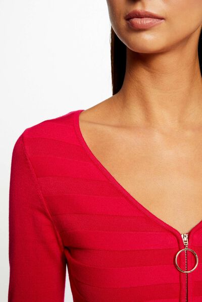 Jersey manga larga detalle cremallera rosa medio mujer