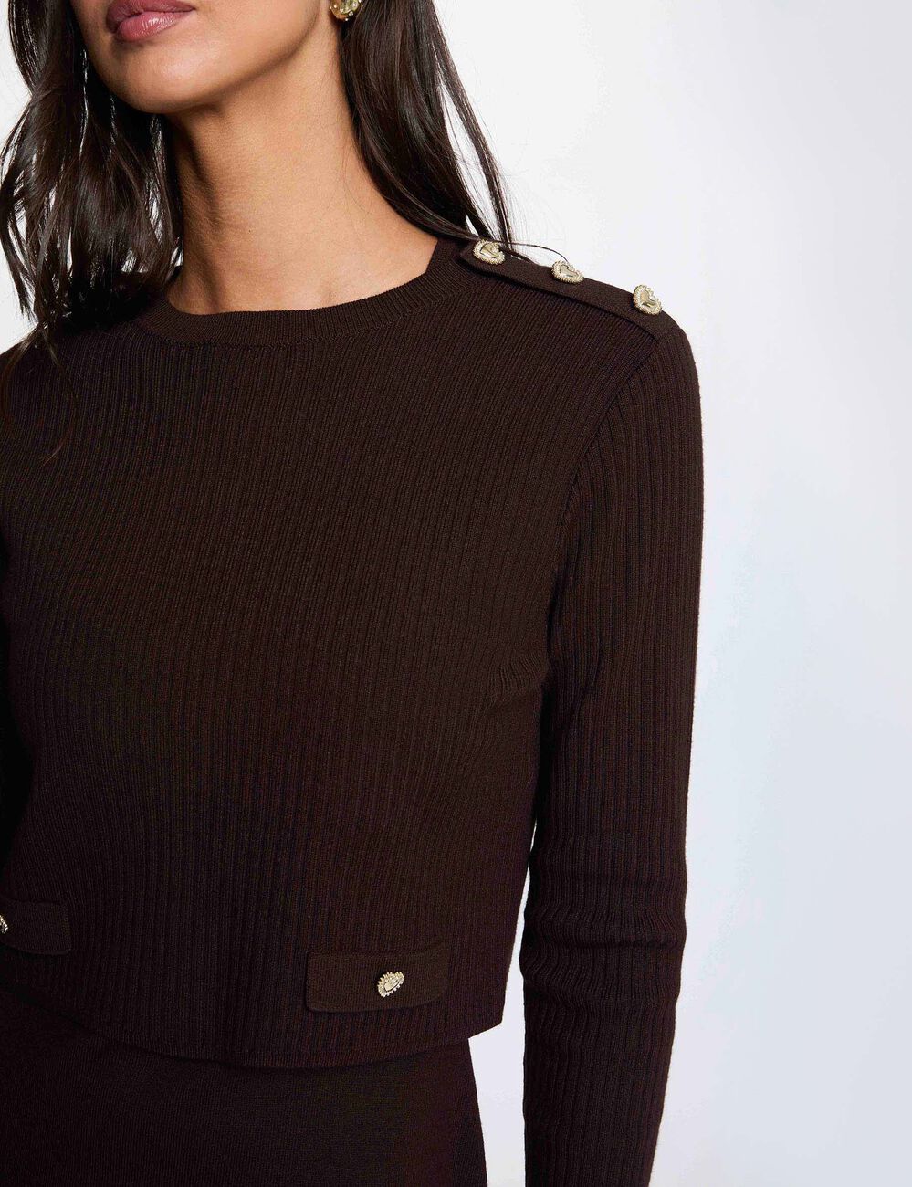 Vestido corto de punto efecto 2 en 1 marr&oacute;n oscuro mujer