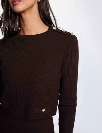 Vestido corto de punto efecto 2 en 1 marr&oacute;n oscuro mujer