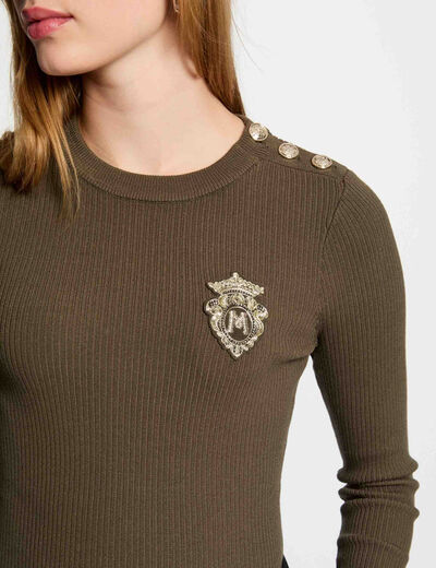 Jersey cuello redondo verde caqui mujer