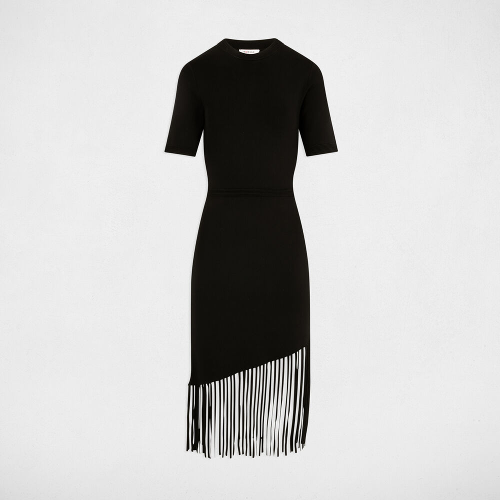 Vestido punto corto ajustado negro mujer