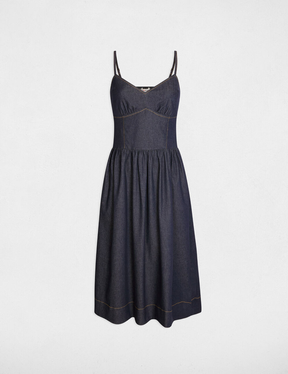 Vestido ajustado de mezclilla denim crudo mujer