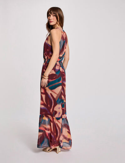Vestido largo recto estampado multicolor mujer