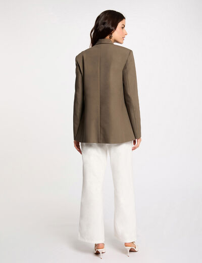 Chaqueta corta cuello chal verde caqui mujer