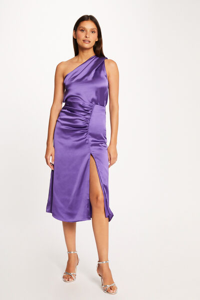 Blusa asimétrica de satén violeta mujer