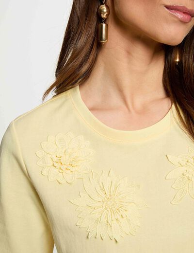 Camiseta recta cuello redondo amarillo pastel mujer