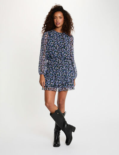 Vestido corto con cuello redondo multicolor mujer