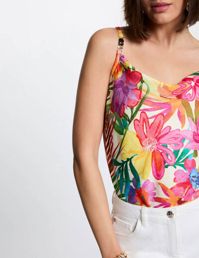 Top satinado con cuello drapeado multicolor mujer