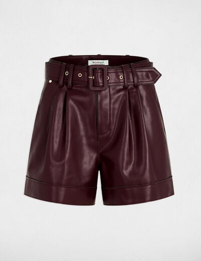 Short ajustado cuero sint&eacute;tico ciruela mujer