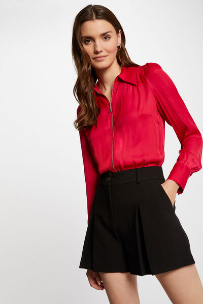 Camisa manga larga satinada fucsia mujer