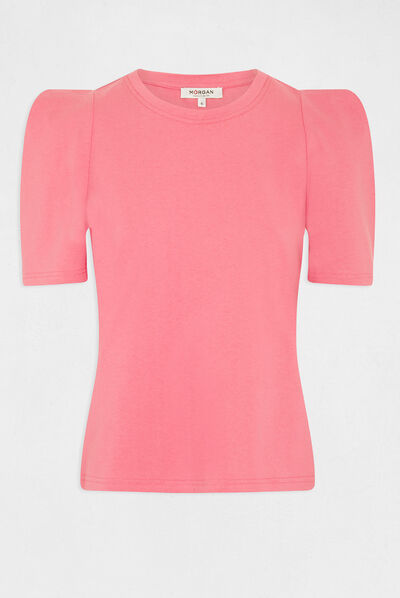 Camiseta manga corta con hombreras rosa mujer
